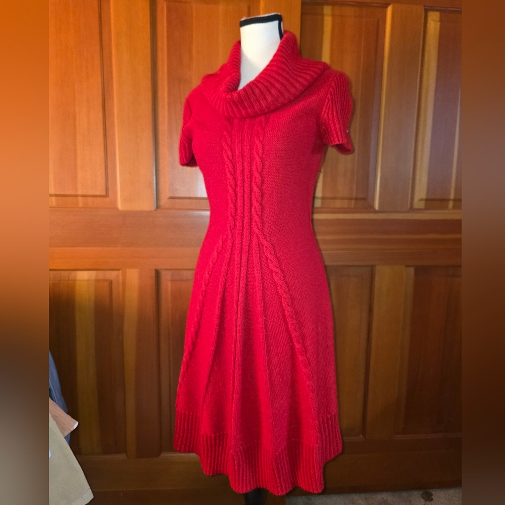 Eliza J Red sweater dress fit and flare Midi cowl neck size M